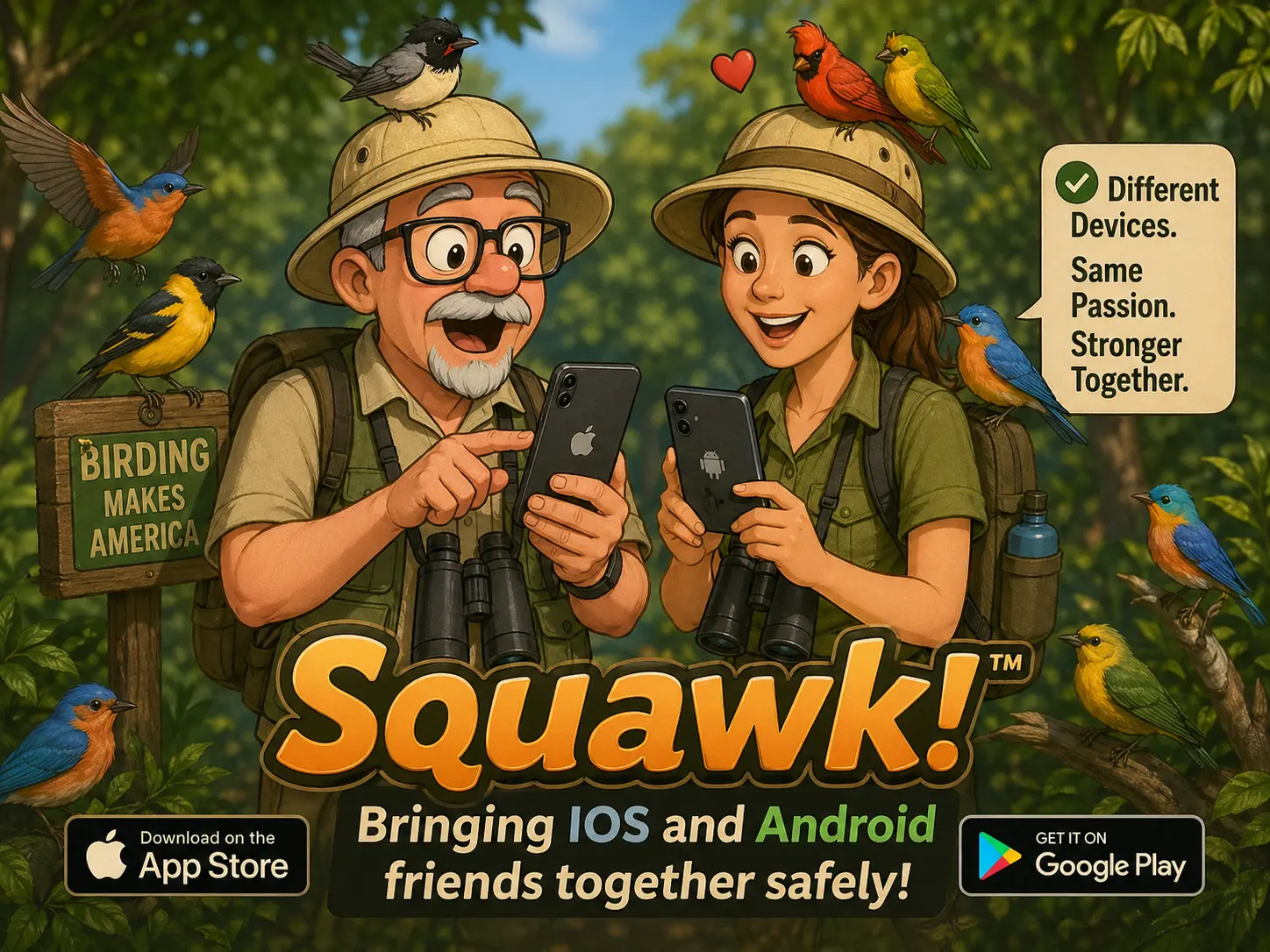 A family using SQUAWK! together across iPhone and Android